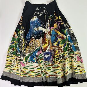 Ishyu Graphic Aztec Mayan Flared Flowy Maxi Skirt Sequins Volcano Women's Small